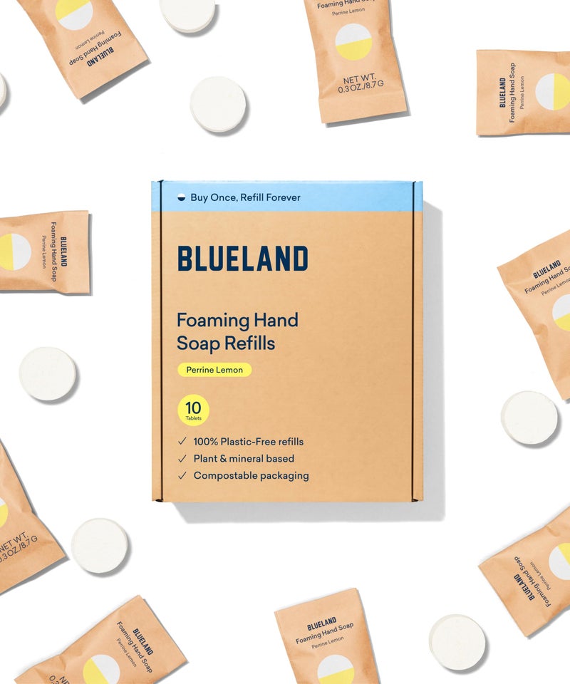 BLUELAND Foaming Hand Soap Refill Tablets 10Pack Perrine Lemon Scent Eco Friendly Cleaning Products 10 x 9 Fl oz